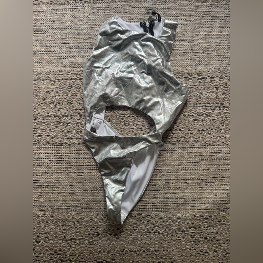 Silver Metallic One-Piece Swimsuit